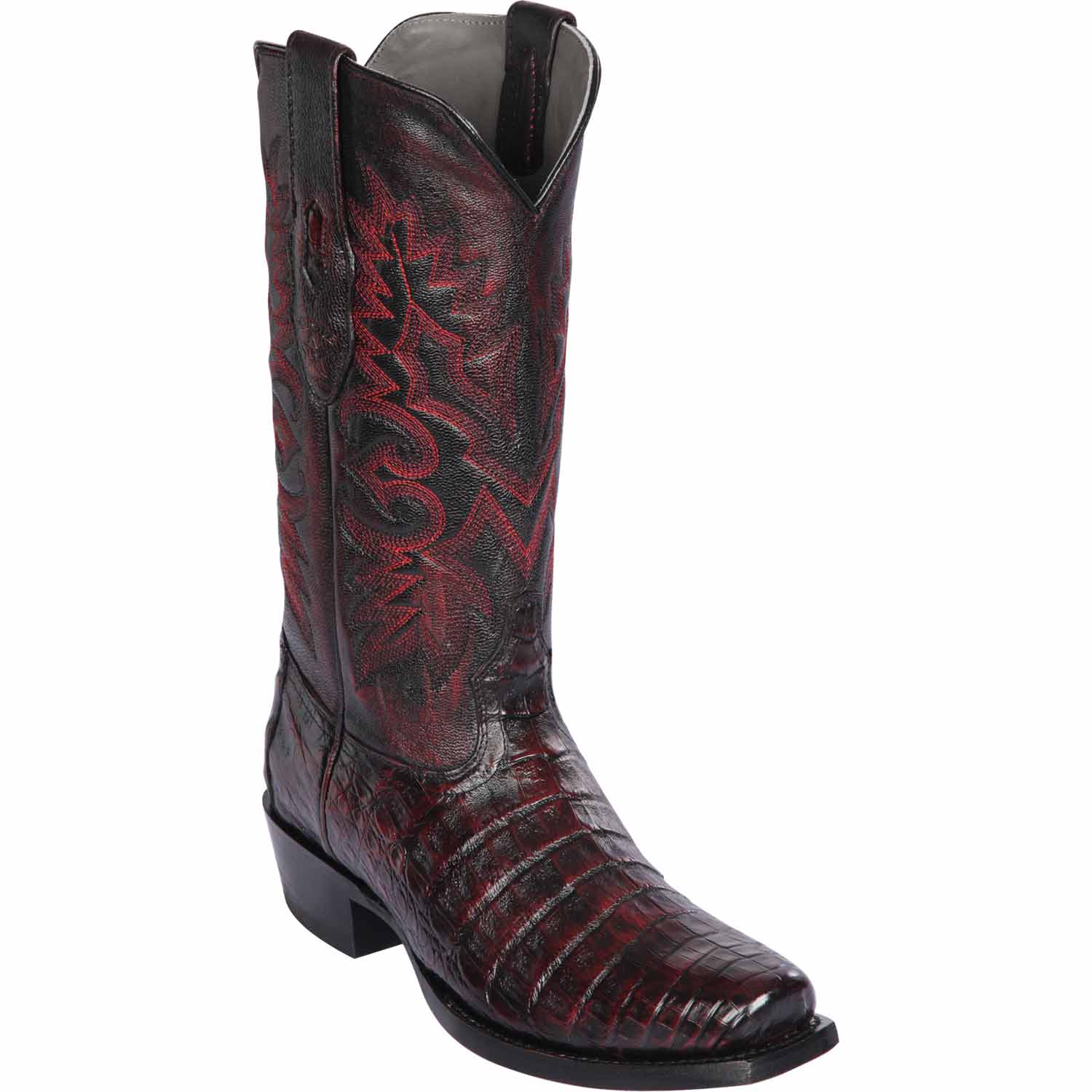 Western Genuine Caiman Belly Skin 7x Toe Boots Black Cherry Color - Los Altos boots - Side View 
