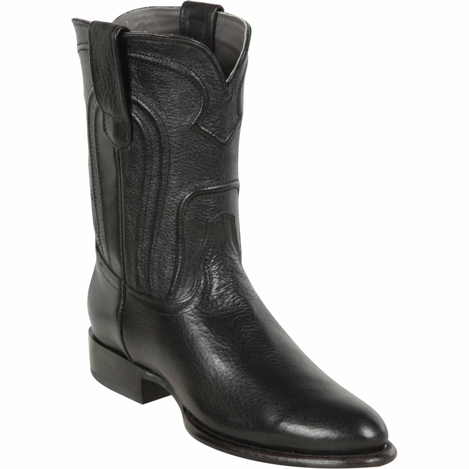 Western Genuine Belmont Leather Roper Toe Boots Black Color - Los Altos Boots - Side View 