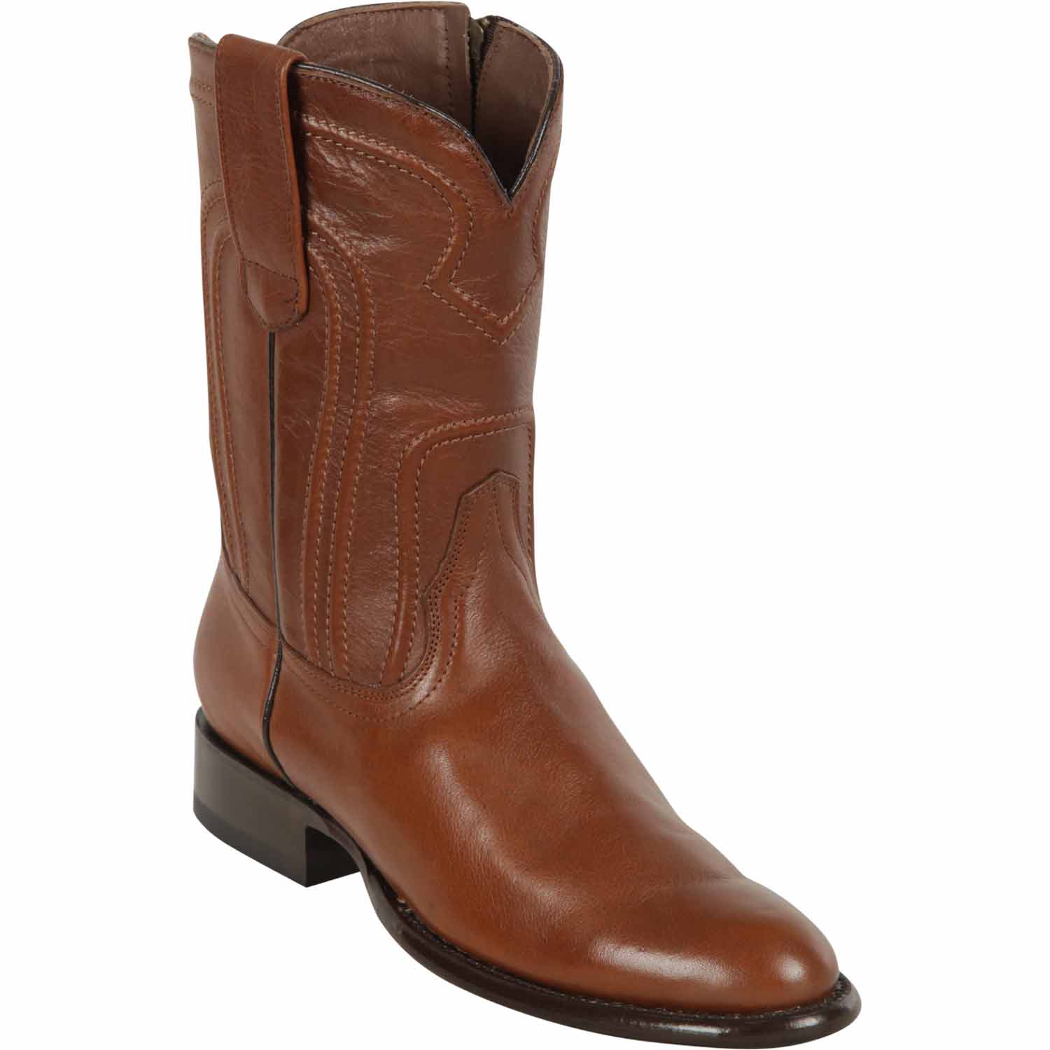 Western Genuine Belmont Leather Roper Toe Boots With Zipper Brown Color - Los Altos Boots - Side View 