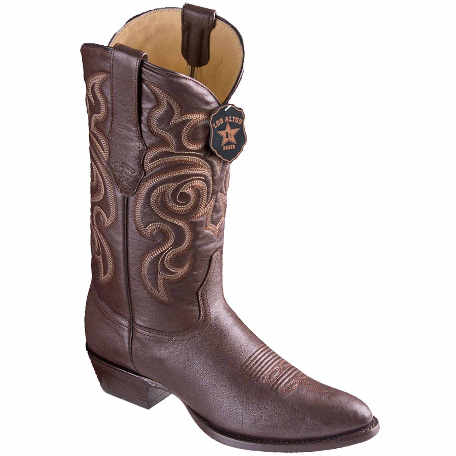 Western Genuine Goat Round Toe Boots Brown Color - Los Altos Boots - Side View 