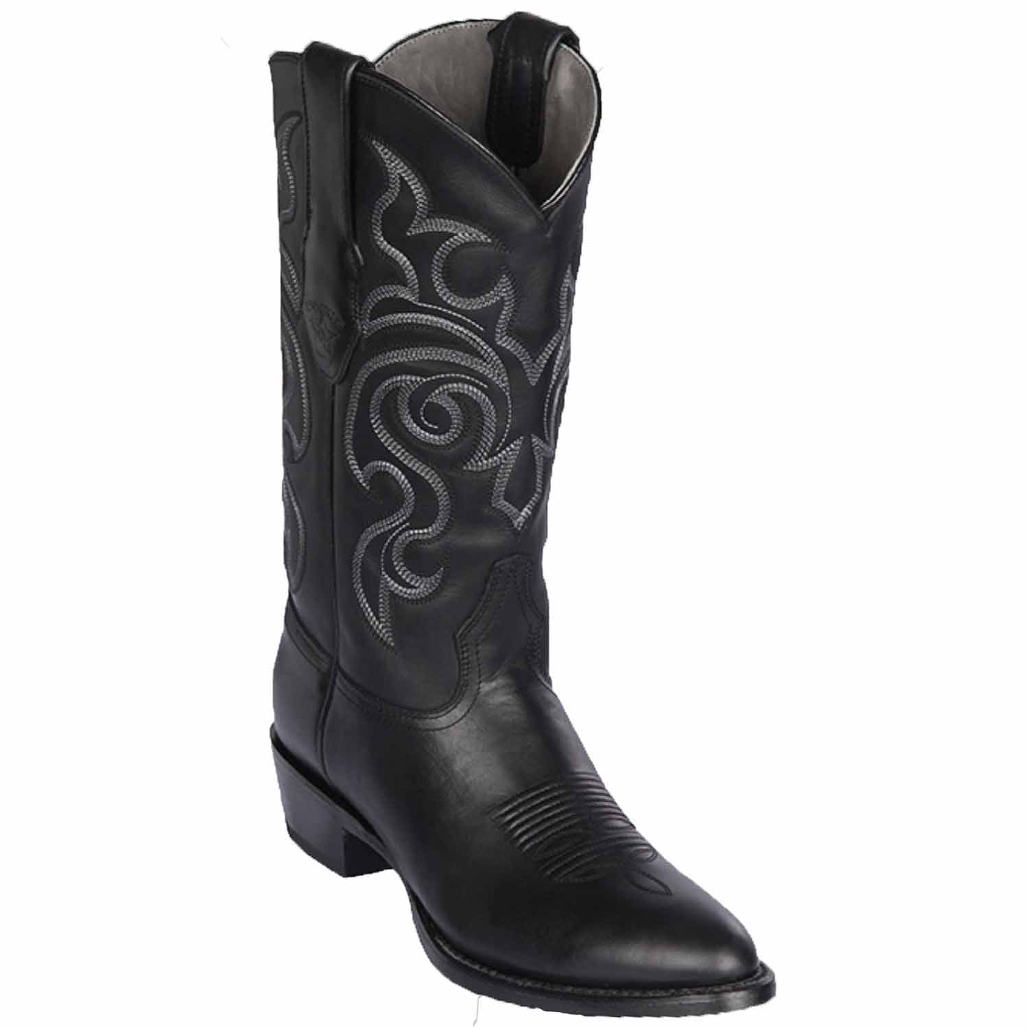 Western Genuine Pull Up Leather Round Toe Boots Black Color - Los Altos Boots - SIde View 