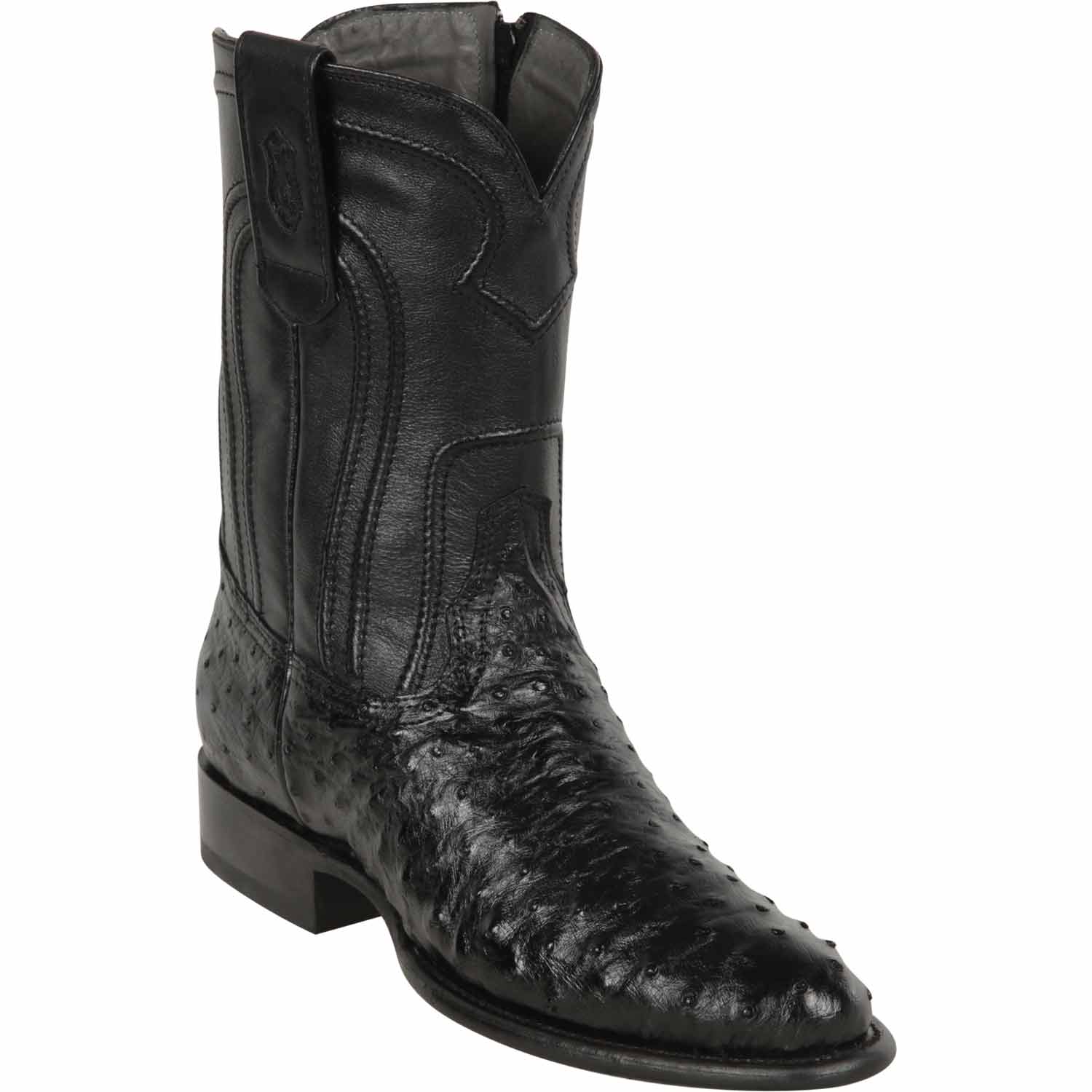Western Genuine Ostrich Skin Roper Toe Boots WIth ZIpper Black Color - Los Altos Boots  Side View 