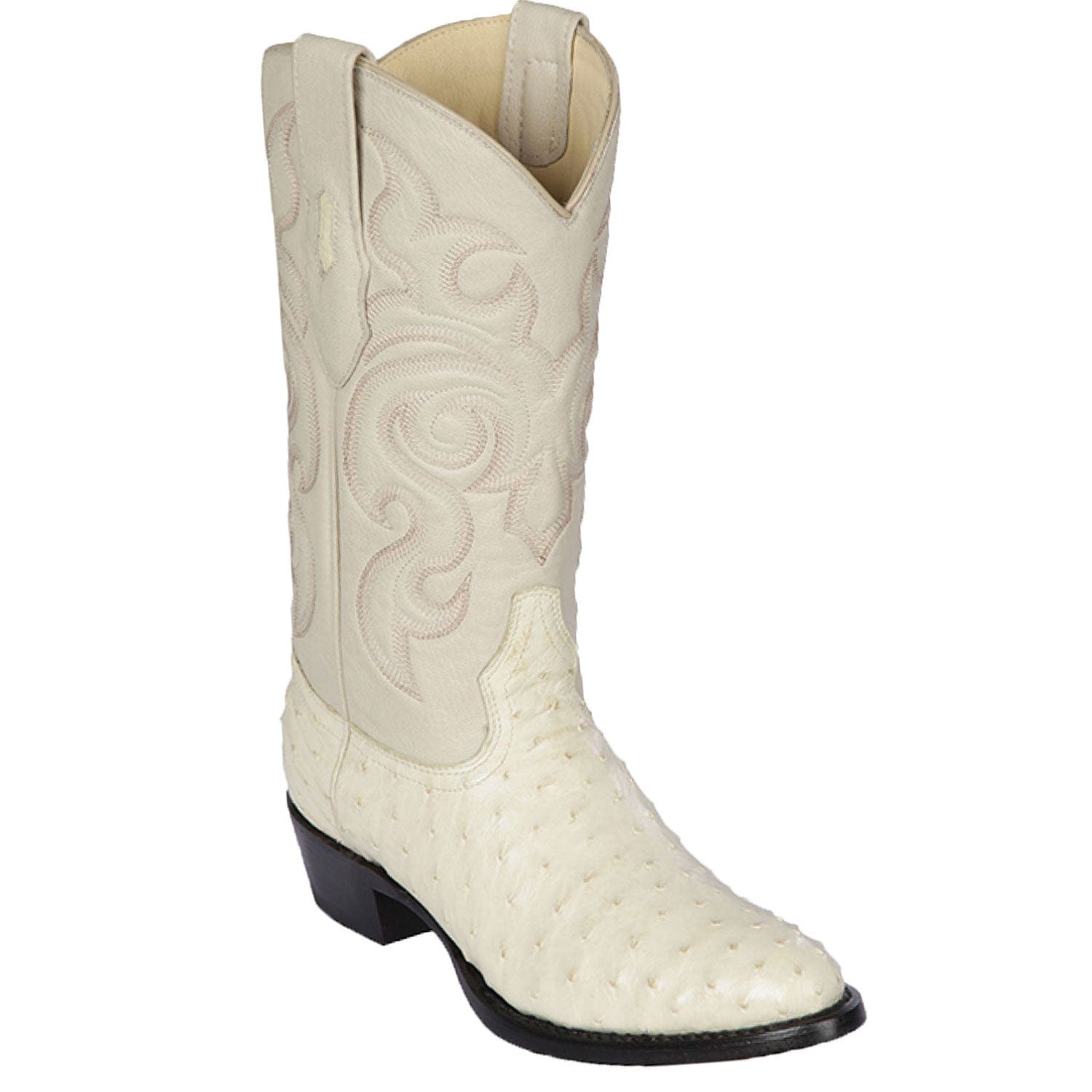 Western Genuine Ostrich Round Toe Boots Winterwhite Color - Los Altos Boots - Side View