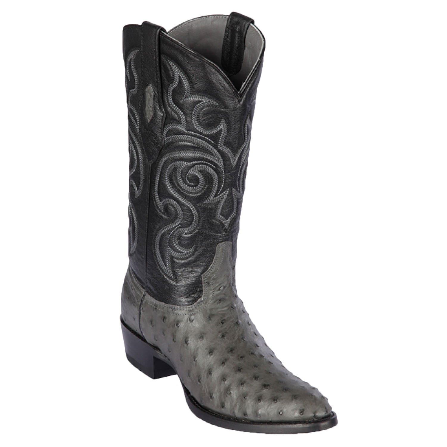 Western Genuine Ostrich Round Toe Boots Gray Color - Los Altos Boots - Side View