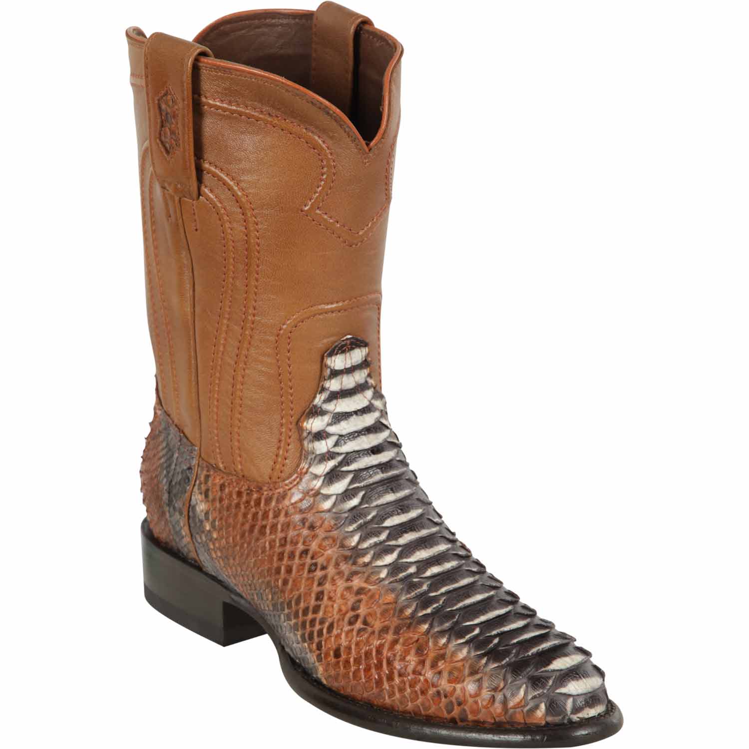 Western Genuine Python Skin Roper Toe boots Rustic Cognac Color - Los Altos boots - SIde view 