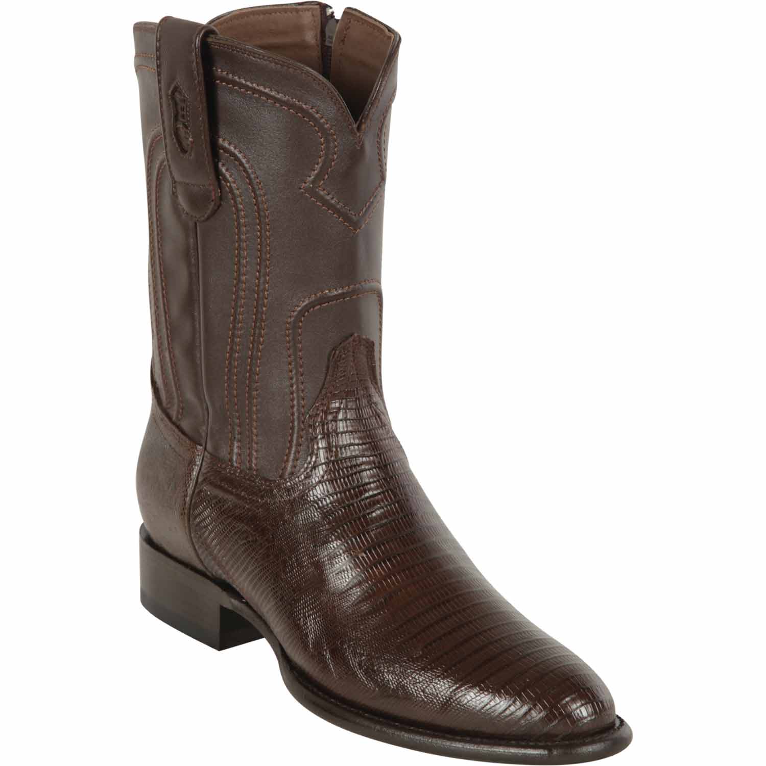 Western Genuine Teju Skin Roper Toe Boots With ZIpper Brown Color - Los Altos Boots - Side View 