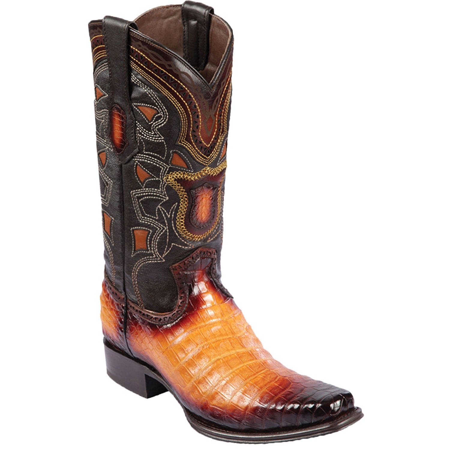 Western Genuine Caiman Belly Skin European Square Toe Boots Faded Buttercup Color - Los Altos boots - Side View 