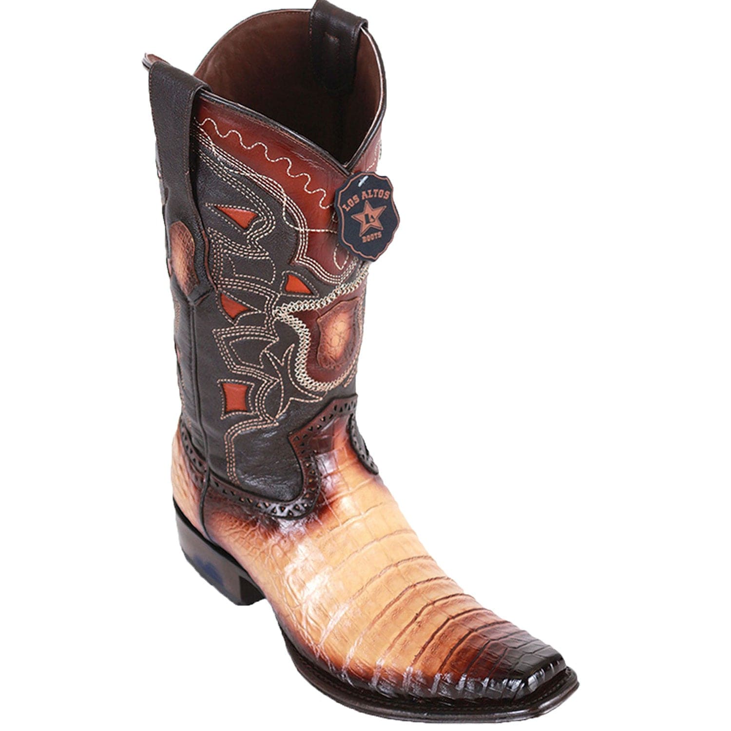 Western Genuine Caiman Belly Skin European Square Toe Boots Faded Oryx Color - Los Altos boots - Side View 