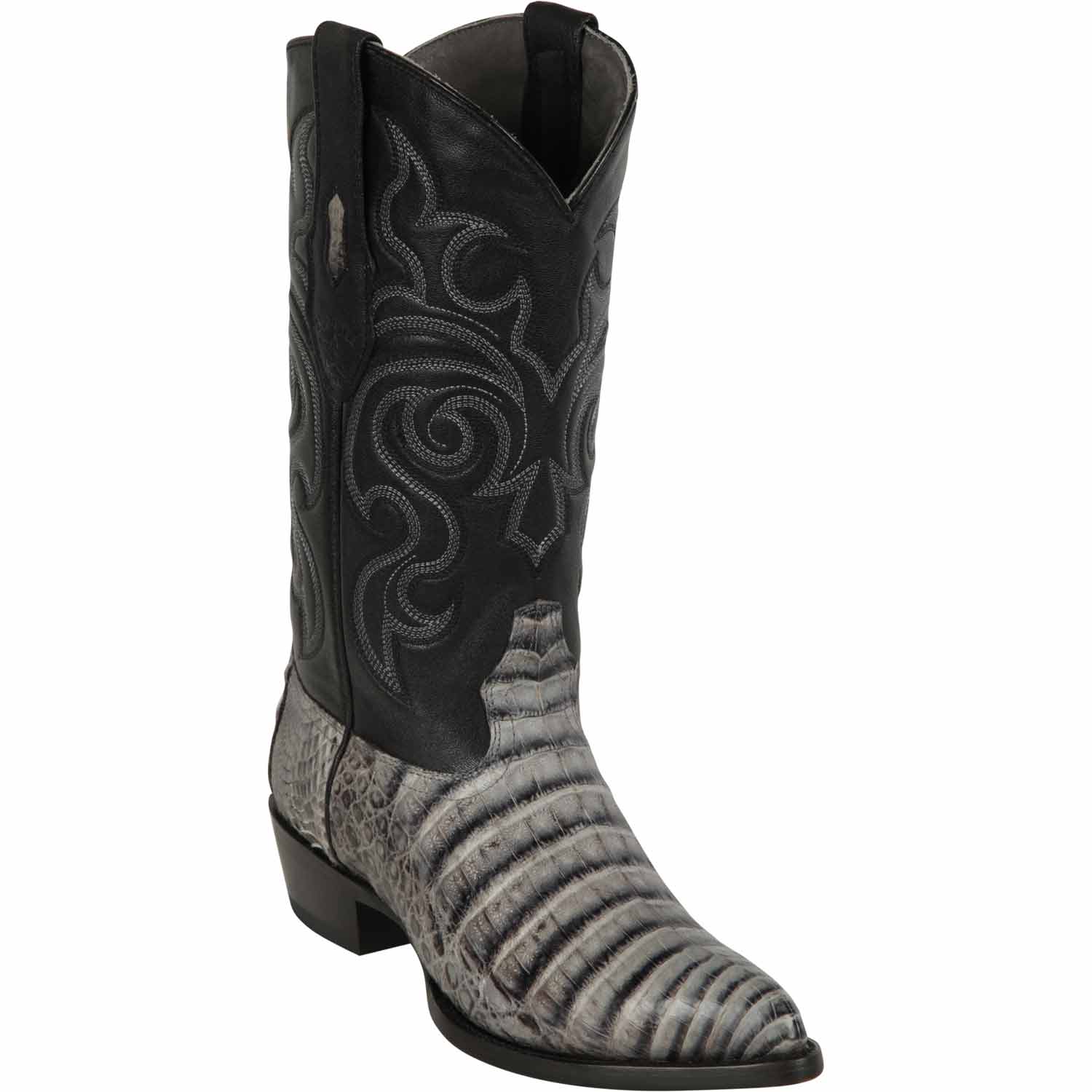 Western Genuine Caiman Belly Skin J Toe Boots Porto Gray Color - Los Altos Boots - Side View 
