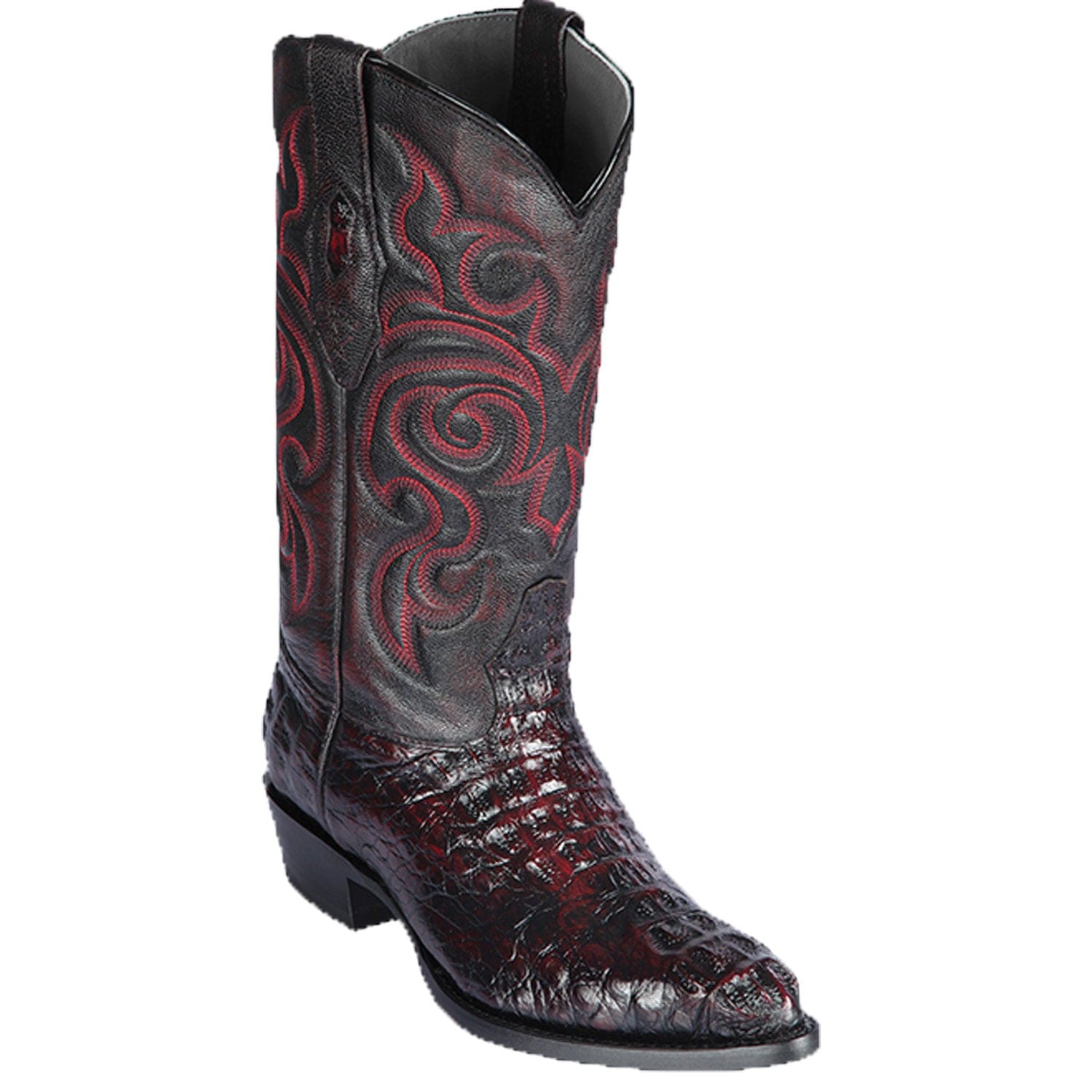 Western Genuine Caiman Hornback Skin J Toe Boots Black Cherry Color - Los Altos Boots - SIde View 