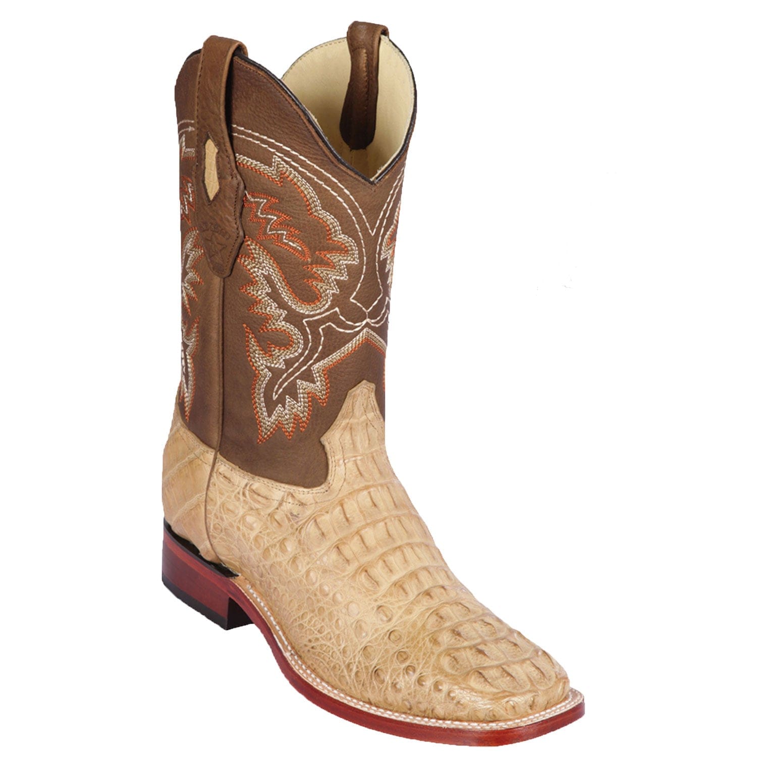 Western Genuine Caiman Hornback Skin Rodeo Wide Square Toe Boots Honey Color - Los Altos Boots - SIde View 
