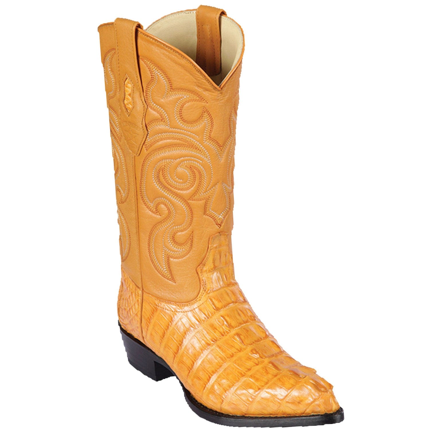 Western Genuine Caiman Tail Skin J Toe Boots Buttercup Color - Los Altos Boots - Side View 