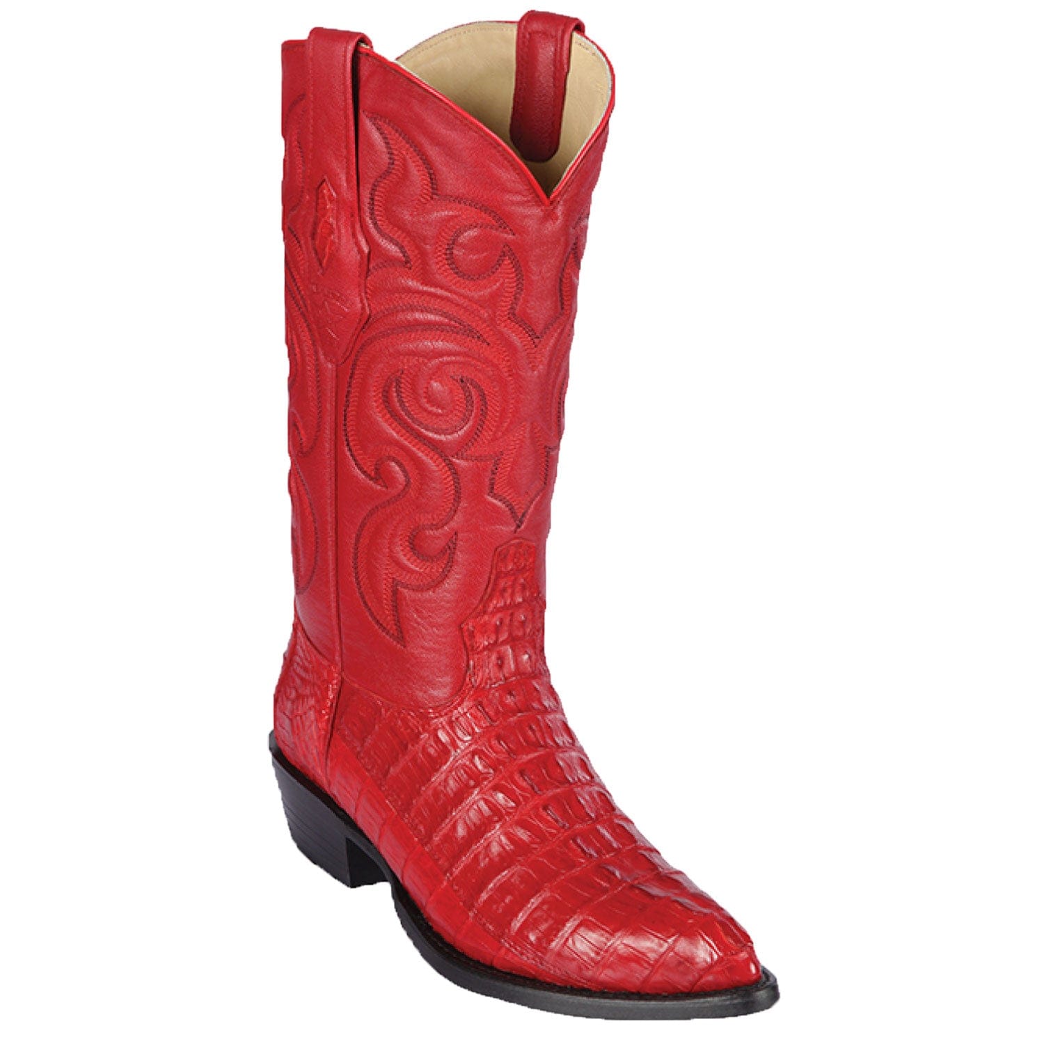 Western Genuine Caiman Tal Skin J Toe Boots Red Color - Los Altos Boots - SIde View 