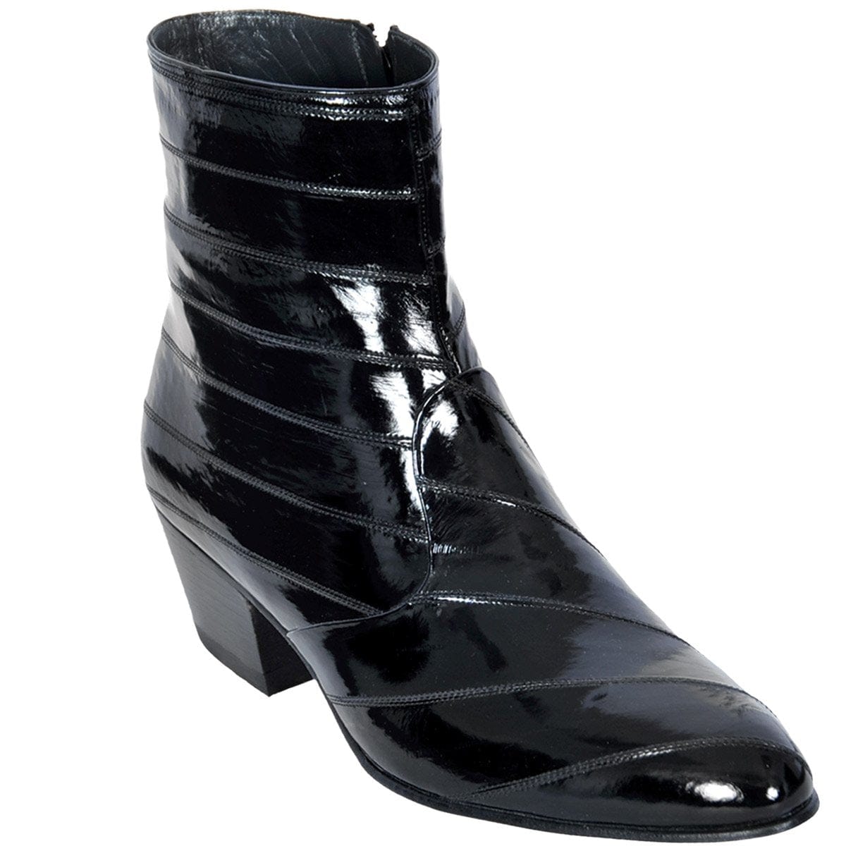 Men´s Genuine Full Eel Skin Round Toe Ankle Boots Black Color - Los Altos Boots