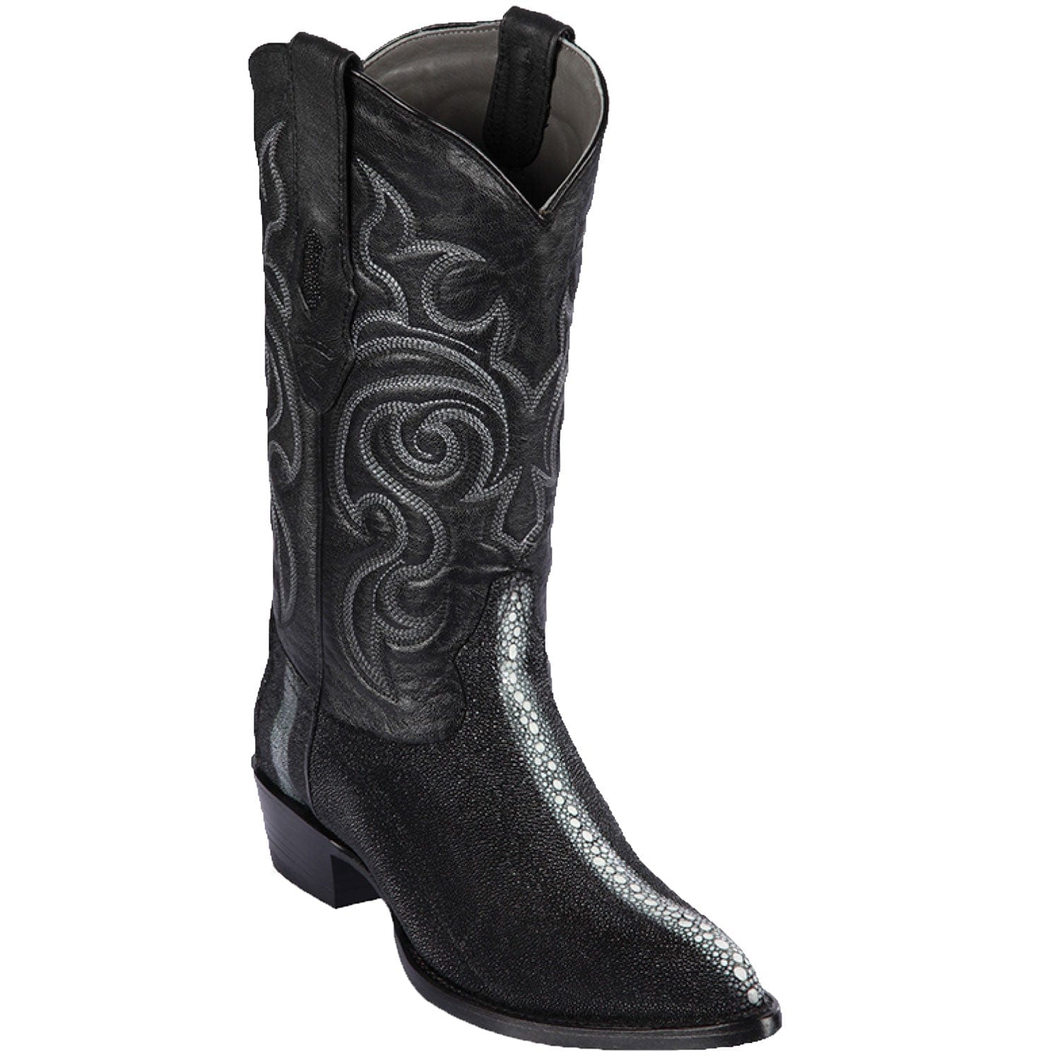 Western Genuine Stingray Skin Row Stone J Toe Boots Black Color - Los Altos Boots - Side View