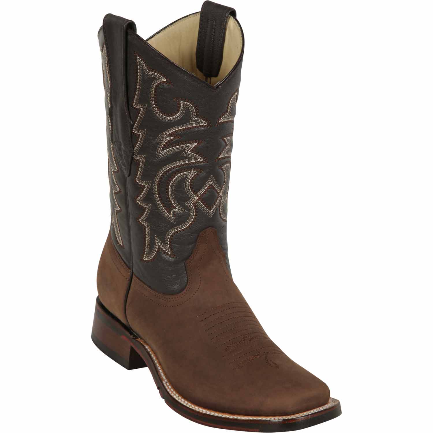 Western Genuine Crazy Leather Rodeo Wide Square Toe Boots Brown Color - Los Altos Boots - Side View