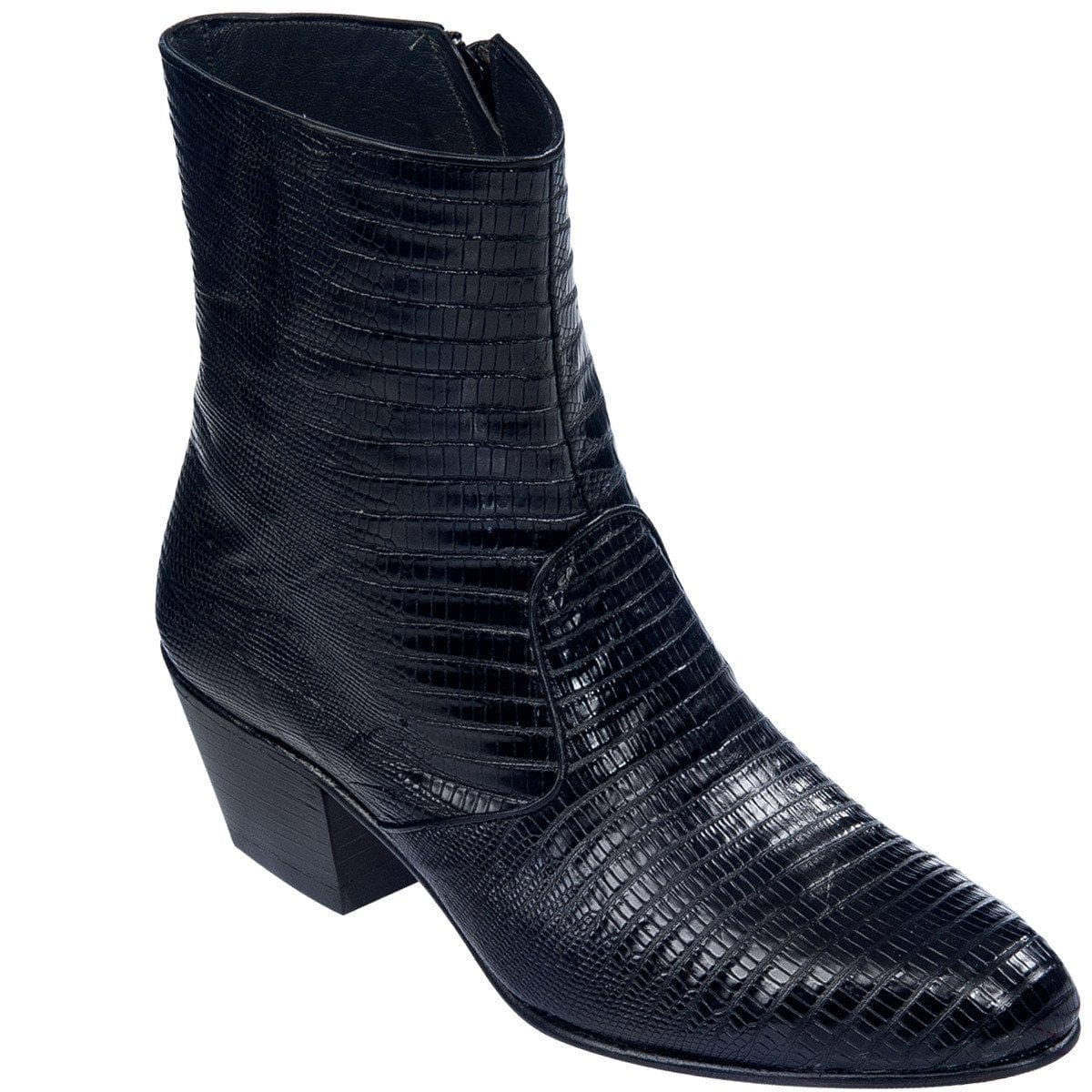 Men´s Genuine Teju Lizard Skin Round Toe Ankle Boots Black Color - Los Altos Boots