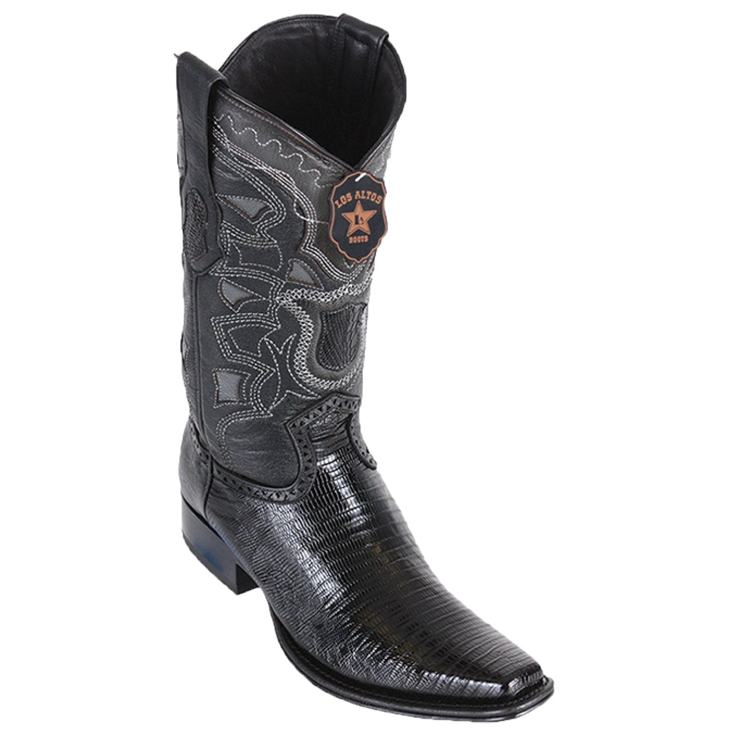 Western Genuine Teju Lizard Skin European Square Toe Boots Black Color - Los Altos Boots - Side View 