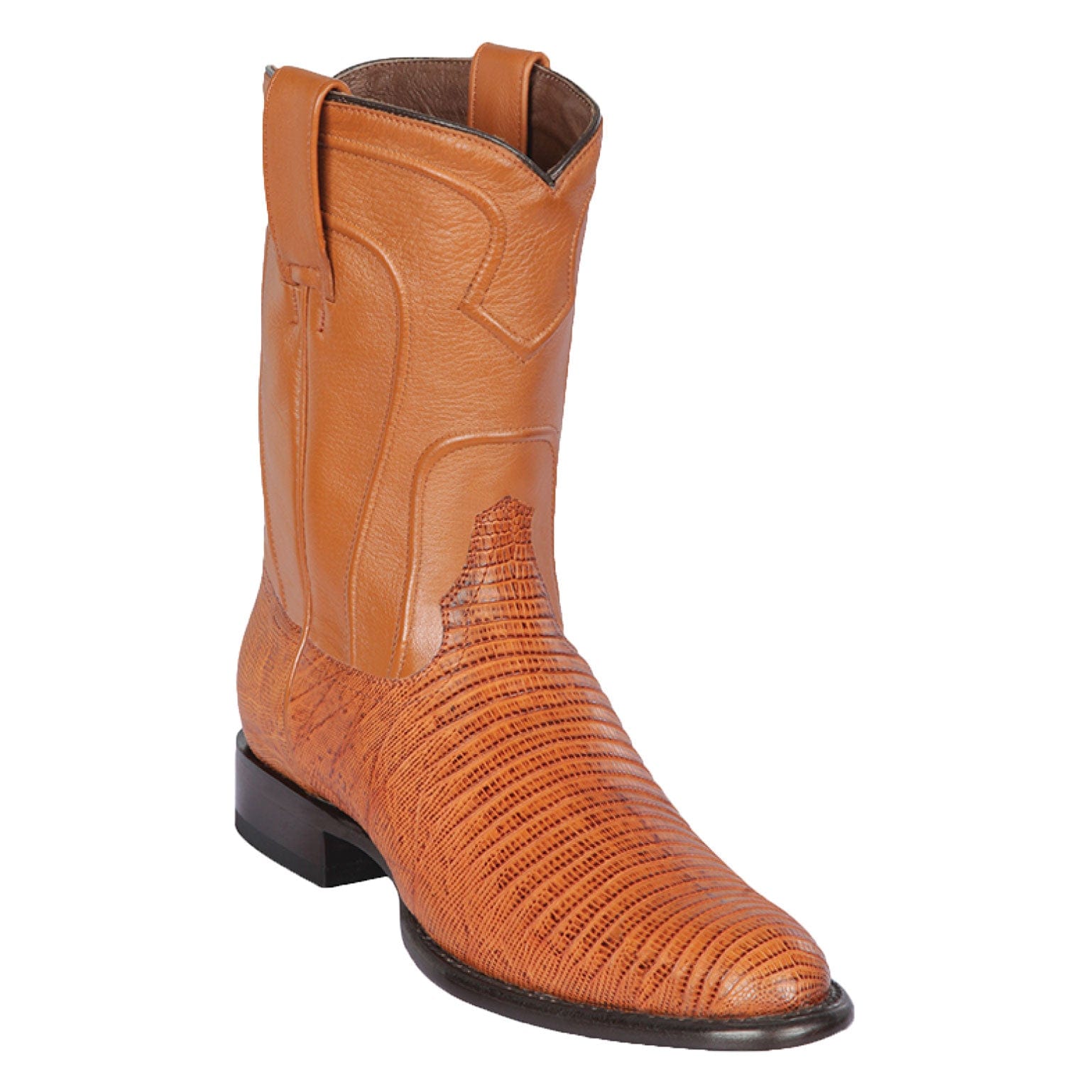 Western Genuine Teju Skin Roper Toe Boots Honey Color - Los Altos Boots - Side View 