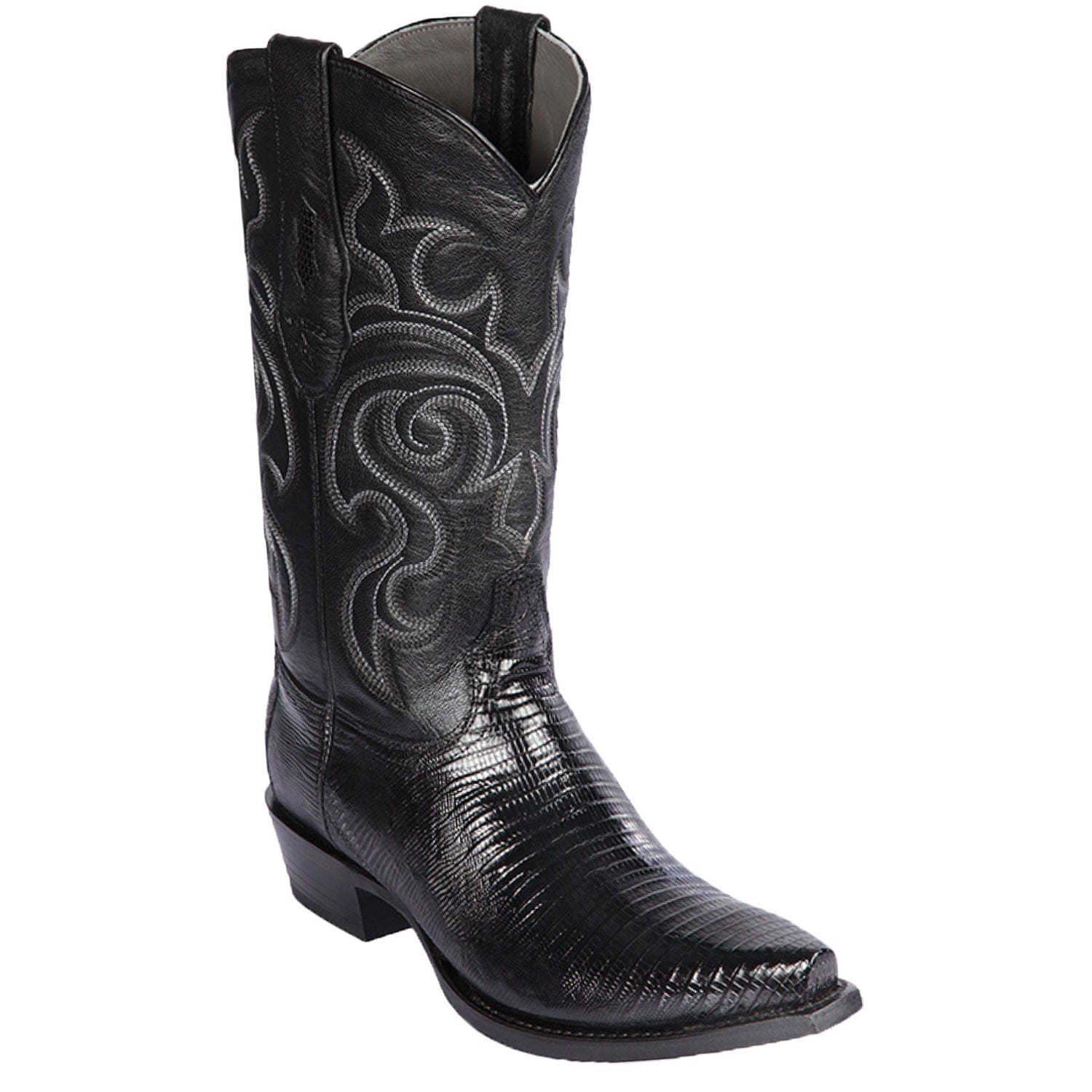 Western Genuine Teju Lizard Skin Snip Toe Boots Black Color - Los Altos Boots - Side View 