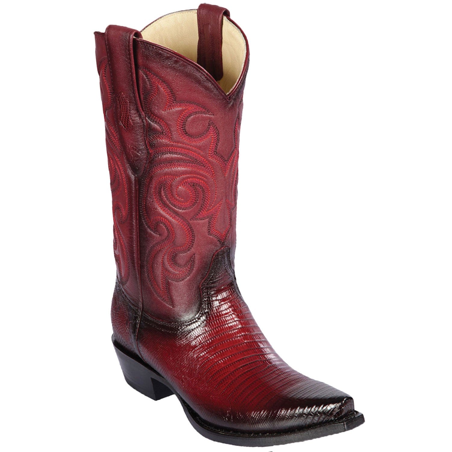 Western Genuine Teju Lizard Skin Snip Toe Boots Faded Burgundy Color - Los Altos Boots - Side View 