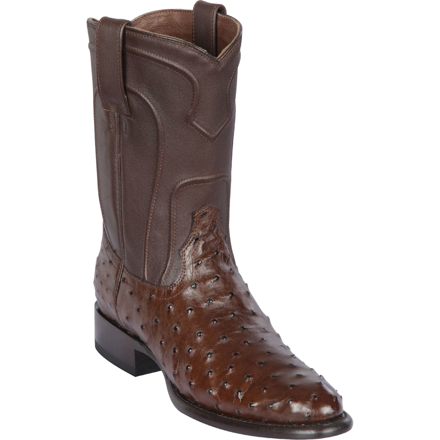Western Genuine Ostrich Skin Roper Toe Boots Brown Color - Los Altos Boots  Side View 