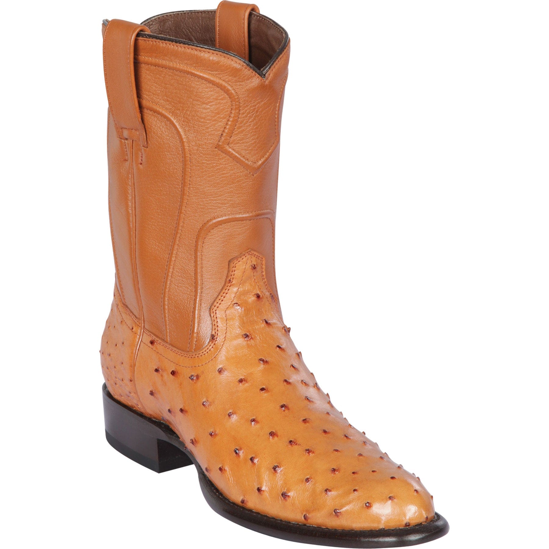 Western Genuine Ostrich Skin Roper Toe Boots Honey Color - Los Altos Boots  Side View 