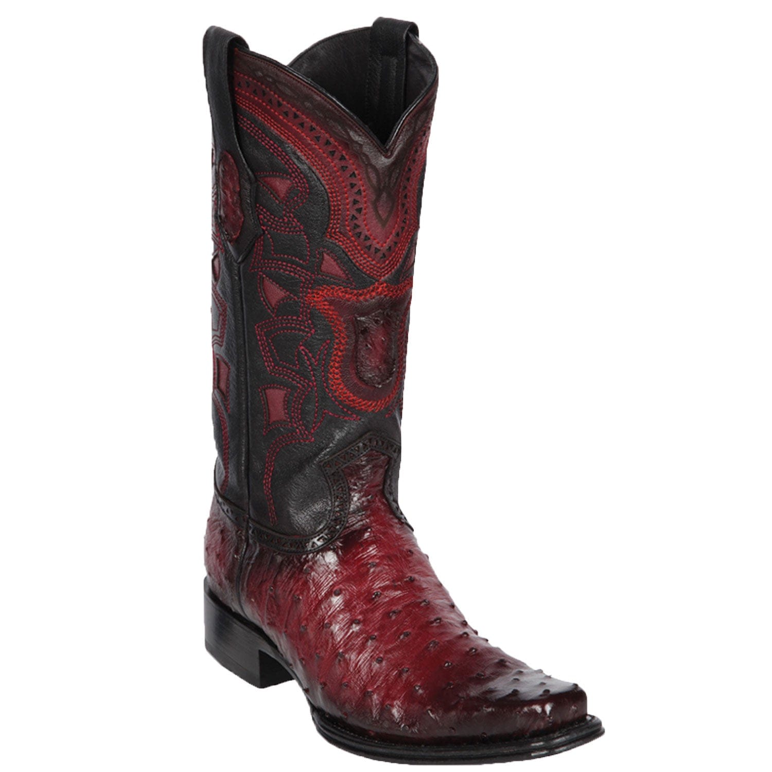Western Genuine Ostrich Skin European Square Toe Boots Faded Burgundy Color - Los Altos Boots - Side View 