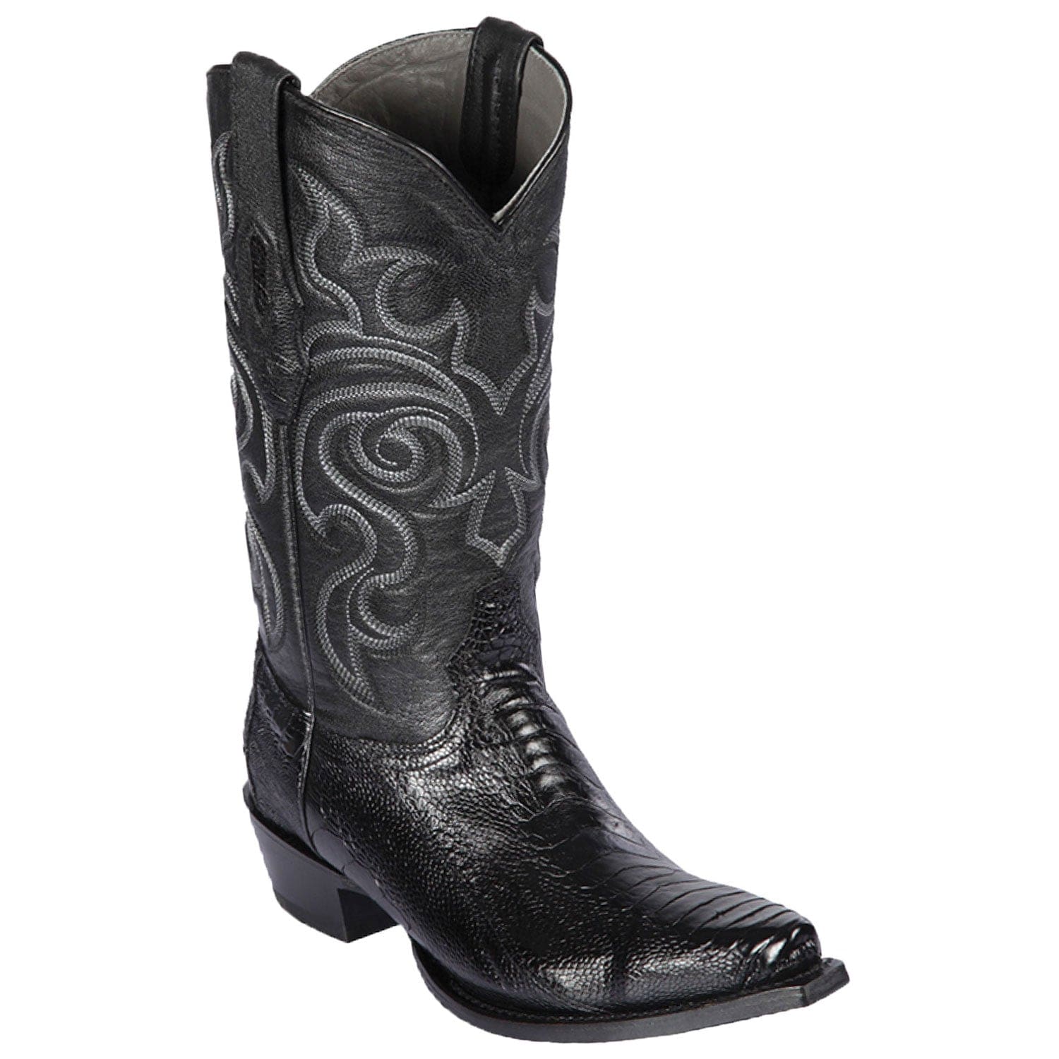 Western Genuine Ostrich Leg Skin Snip Toe Boots Black Color - Los Altos Boots - SIde View 
