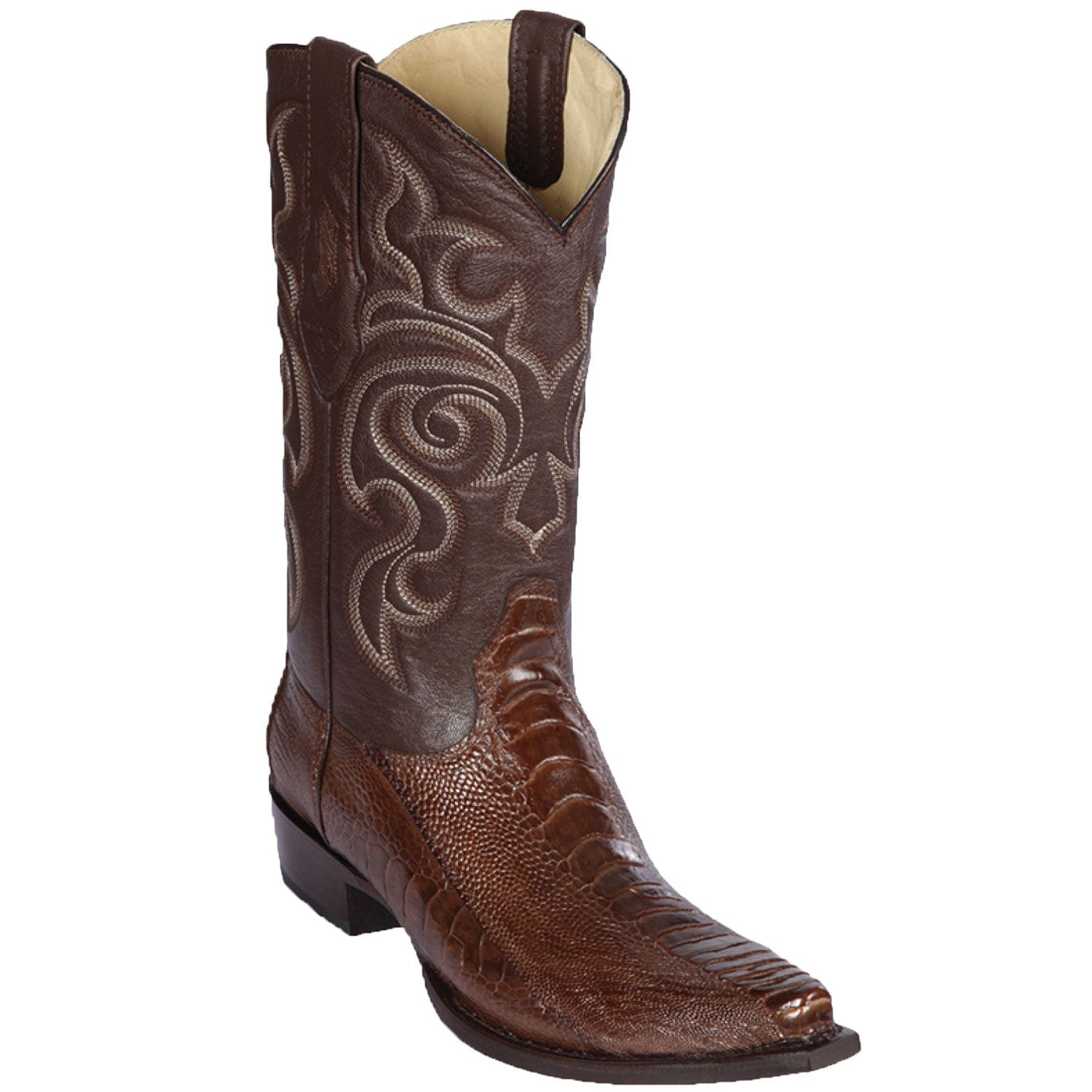 Western Genuine Ostrich Leg Skin Snip Toe Boots Brown Color - Los Altos Boots - SIde View 