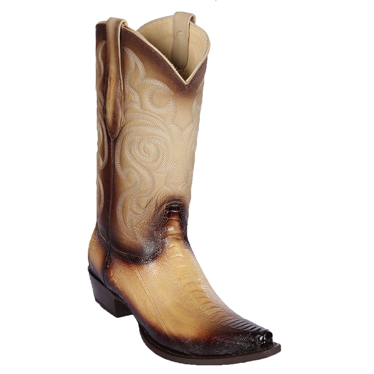 Western Genuine Ostrich Leg Skin Snip Toe Boots Faded Oryx Color - Los Altos Boots - SIde View 