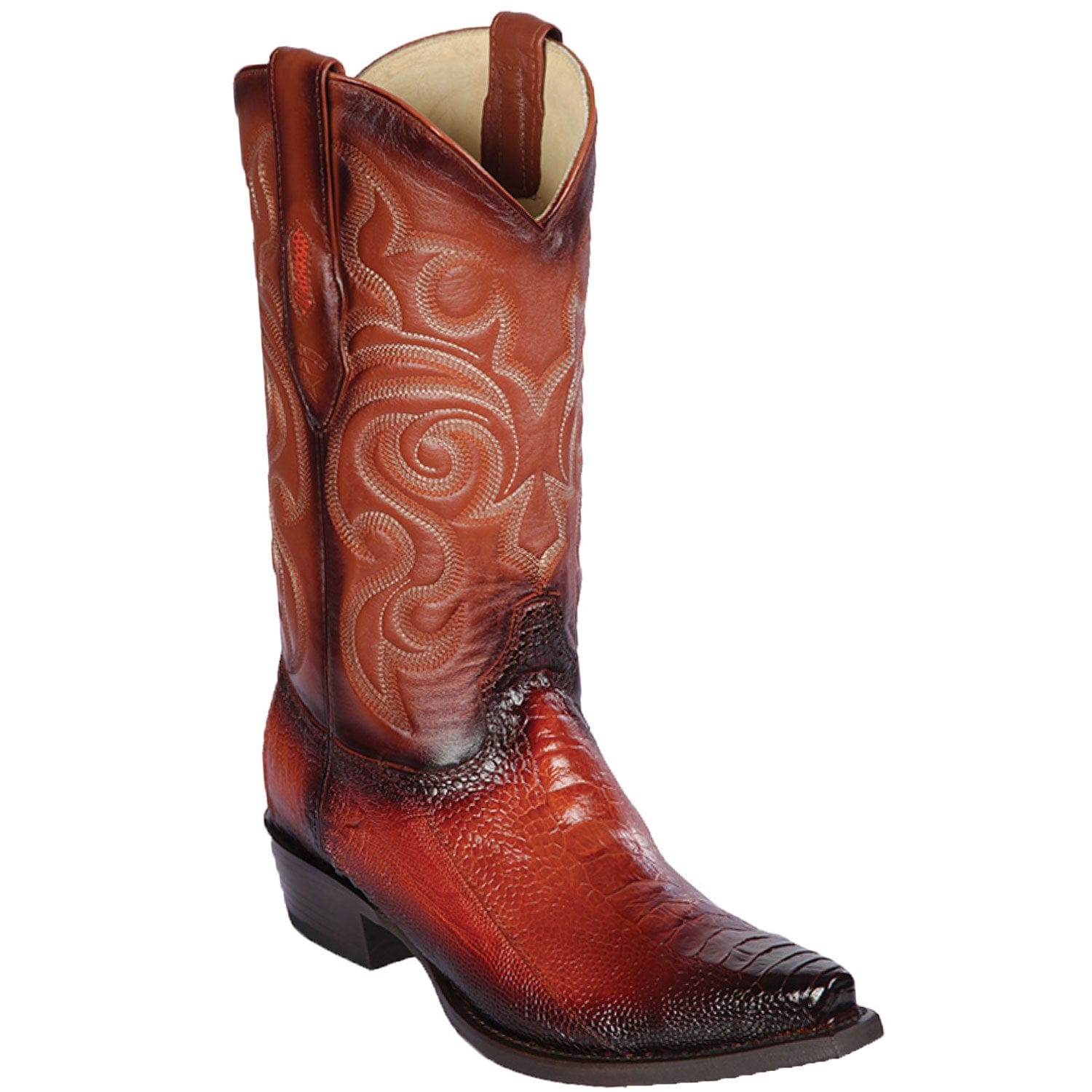 Western Genuine Ostrich Leg Skin Snip Toe Boots Faded Cognac Color - Los Altos Boots - SIde View 