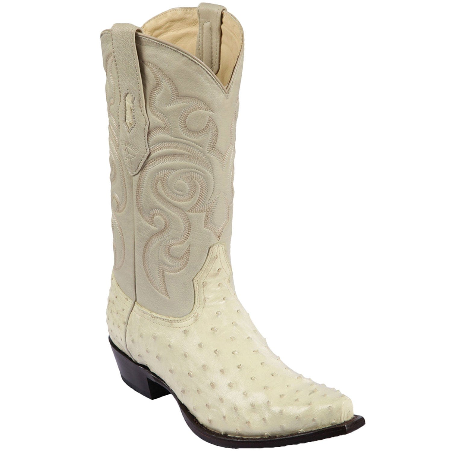Western Genuine Ostrich Snip Toe Boots Winterwhite Color - Los Altos Boots - Side View 