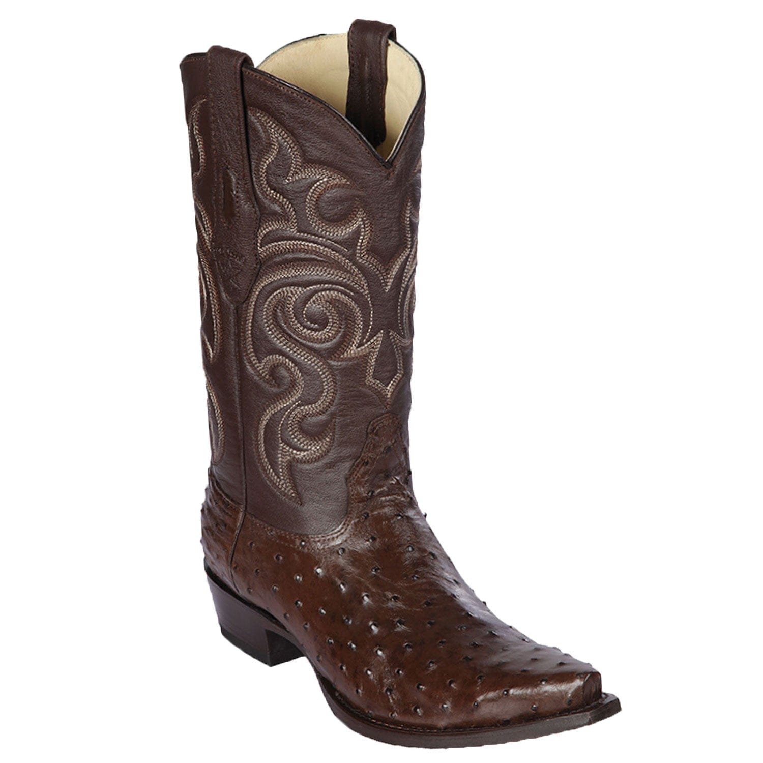 Western Genuine Ostrich Snip Toe Boots Brown Color - Los Altos Boots - Side View 