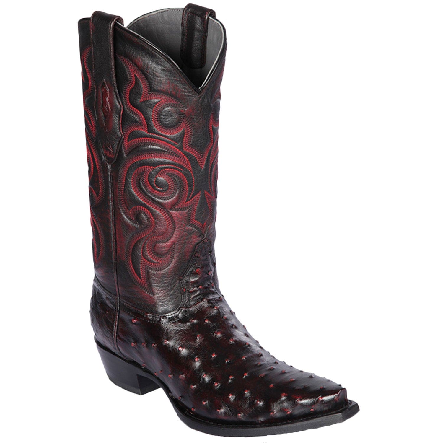 Western Genuine Ostrich Snip Toe Boots Black Cherry Color - Los Altos Boots - Side View 