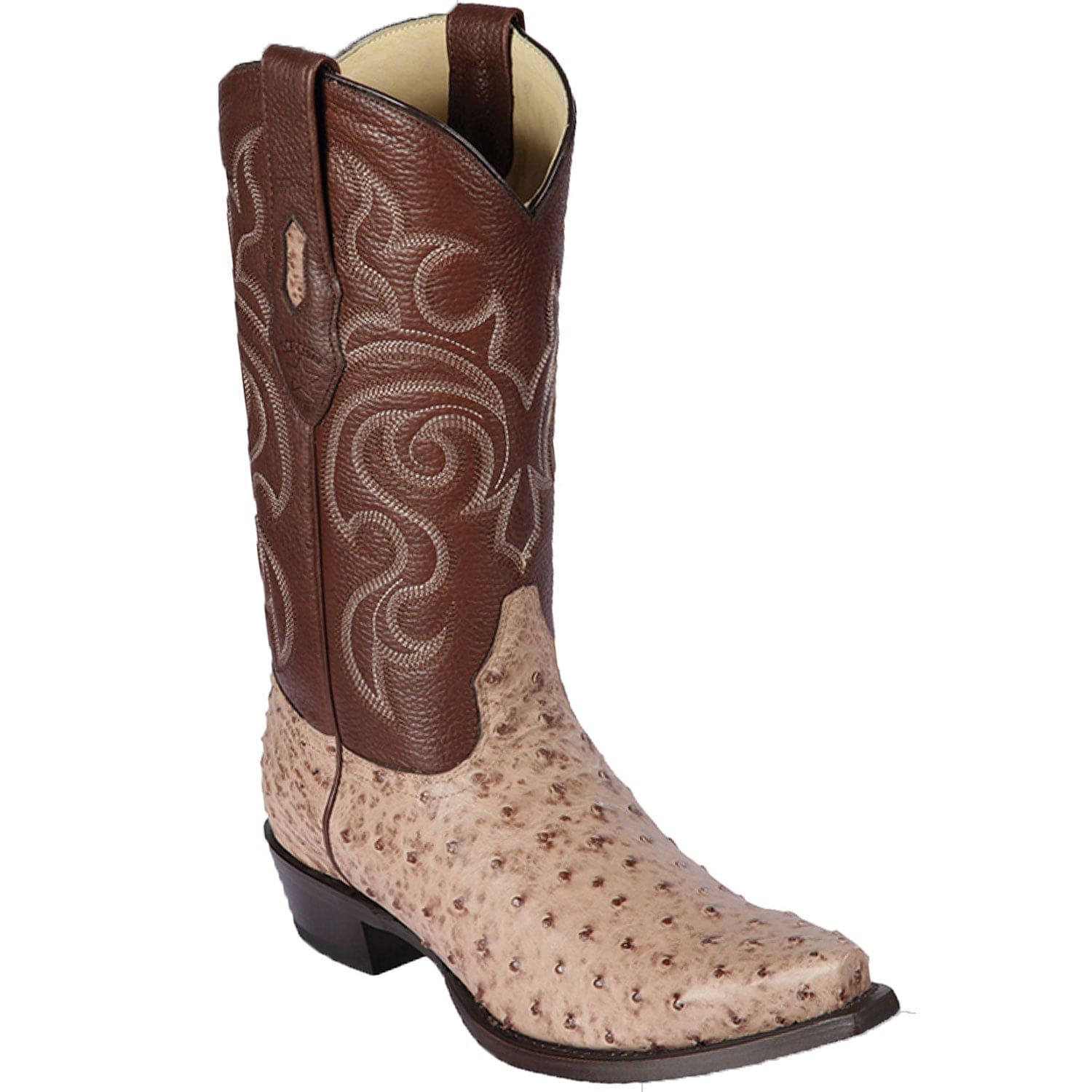 Western Genuine Ostrich Snip Toe Boots Moka Color - Los Altos Boots - Side View 