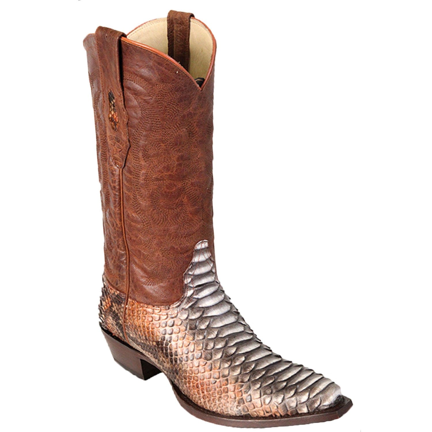 Western Genuine Python Skin Snip Toe Boots Cognac Color - Los Altos Boots - Side View 