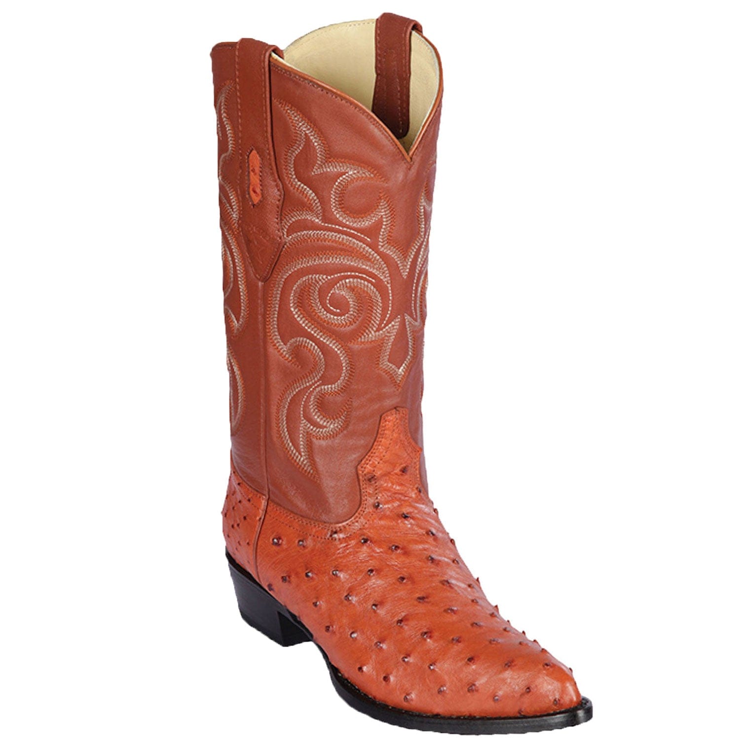 Western Genuine Ostrich Skin J Toe Boots Cognac Color - Los Altos Boots - Side View