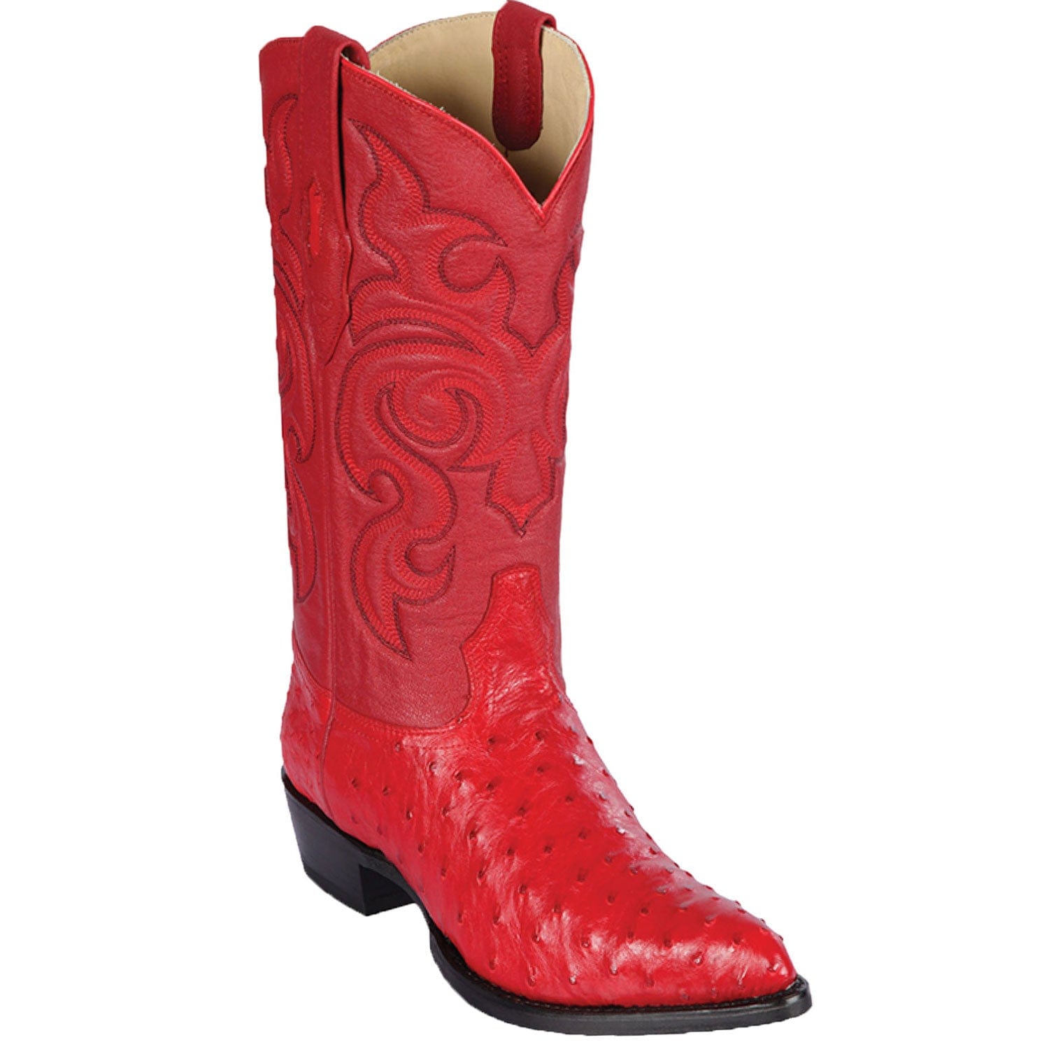 Western Genuine Ostrich Skin J Toe Boots Red Color - Los Altos Boots - Side View