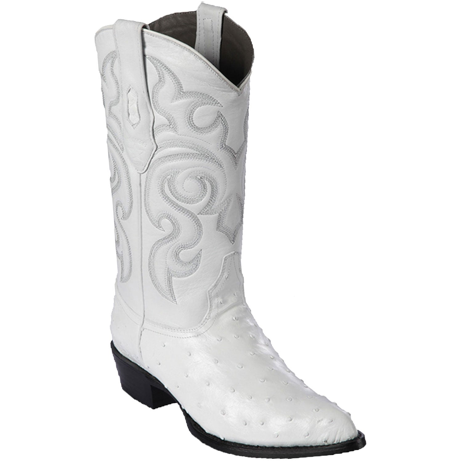 Western Genuine Ostrich Skin J Toe Boots White Color - Los Altos Boots - Side View
