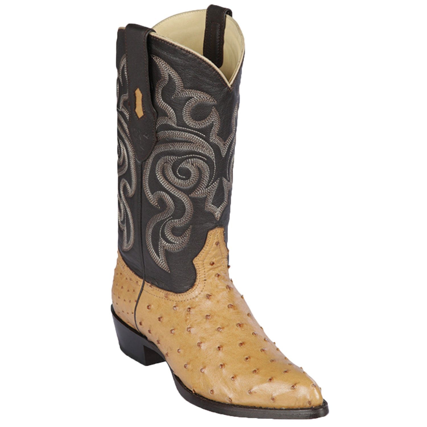 Western Genuine Ostrich Skin J Toe Boots Antique Saddle Color - Los Altos Boots - Side View