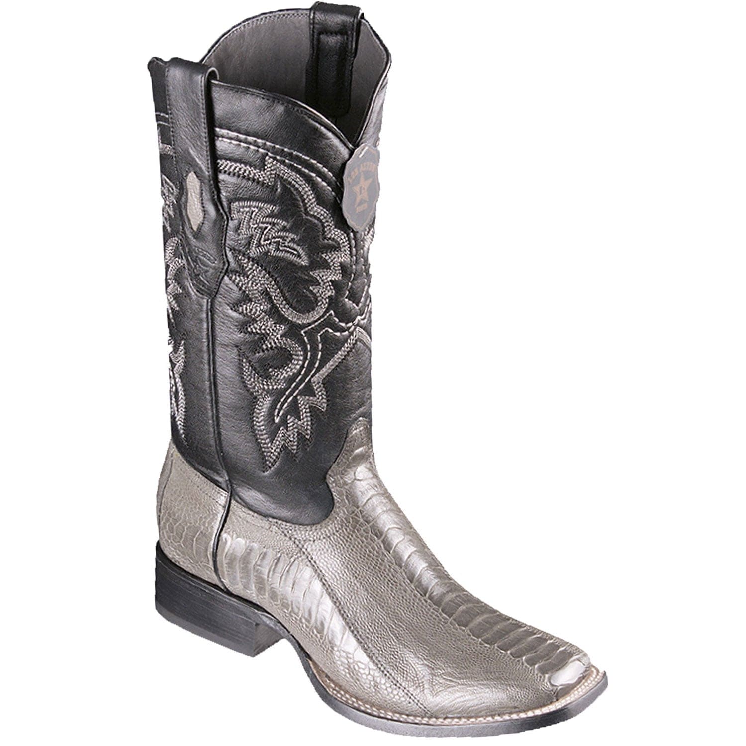 Western Genuine Ostrich Leg Skin Rodeo WIde Square Toe Boots Gray Color - Los Altos Boots - Side View 