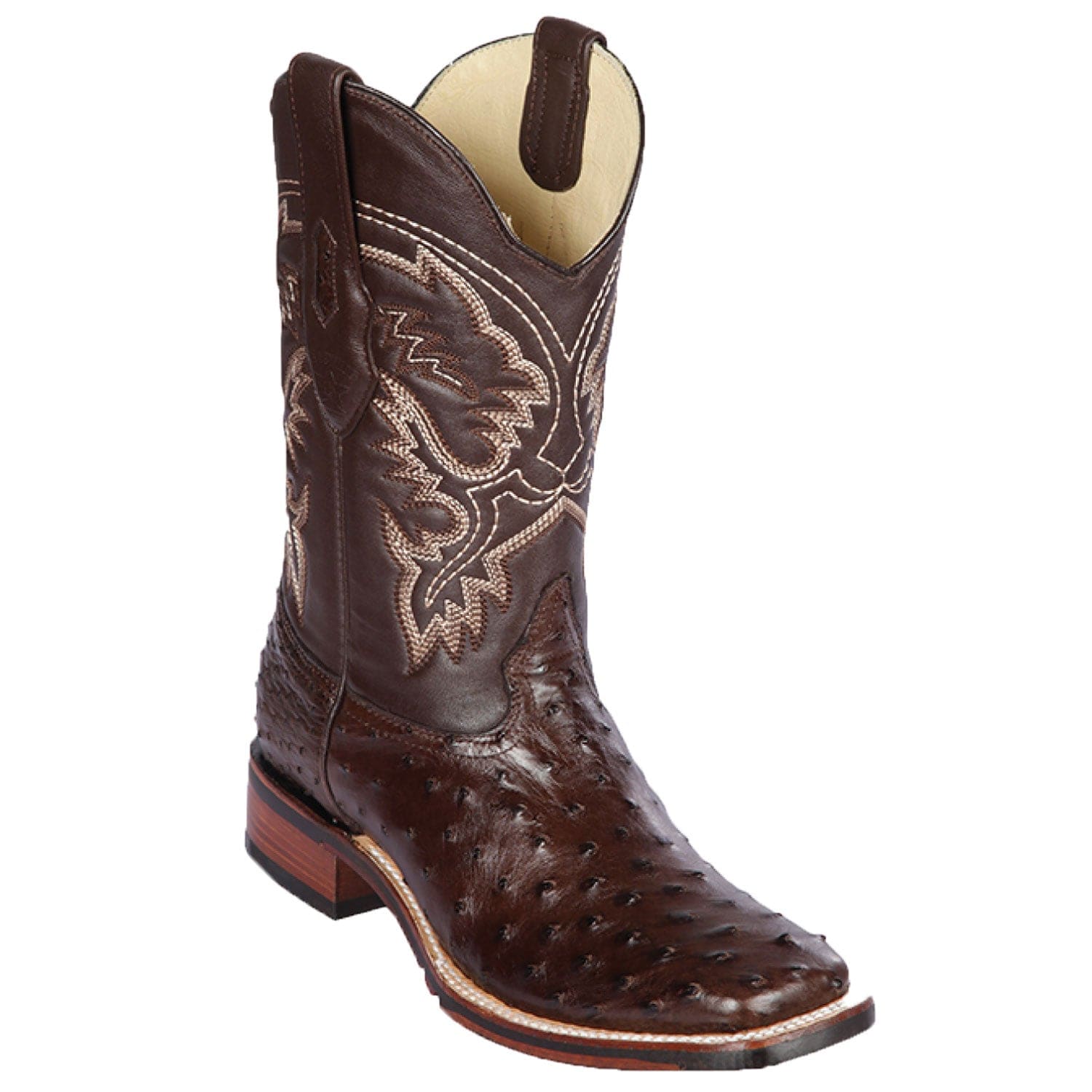 Western Genuine Ostrich Skin Rodeo Wide Square Toe Boots Brown Color - Los Altos  Boots - SIde View 