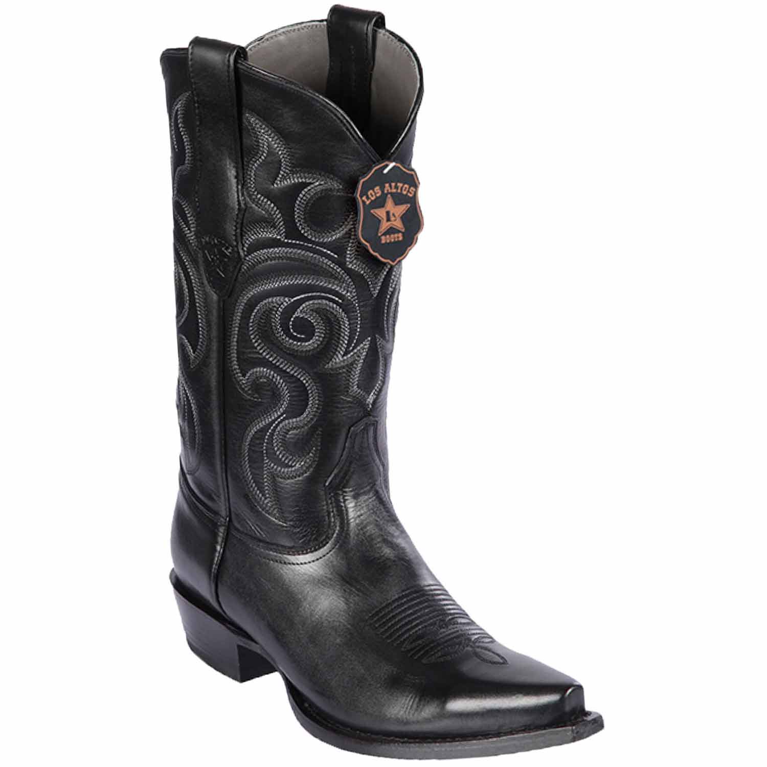 Western Genuine Pull Up Leather Snp Toe Boots Black Color - Los Altos Boots - Side View 