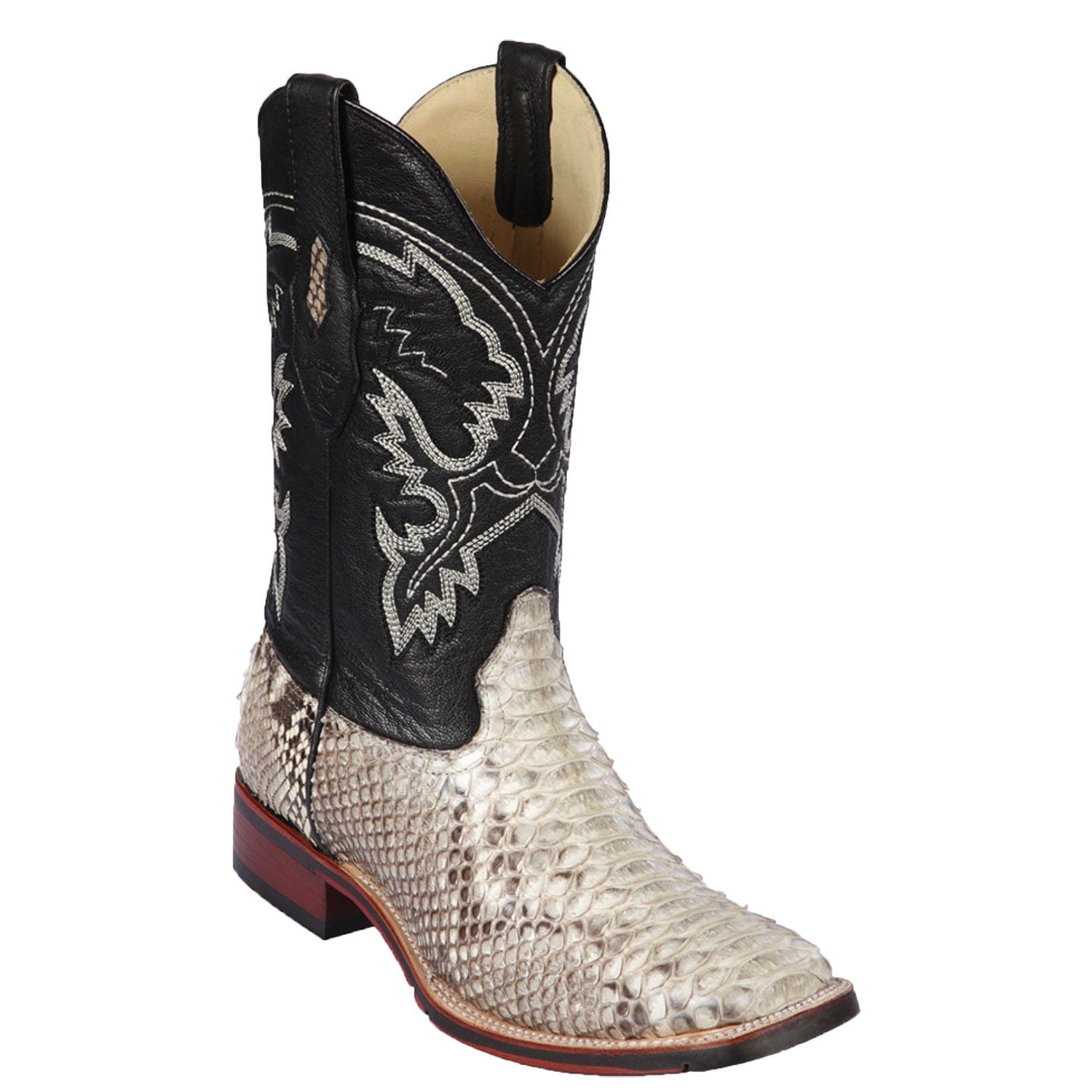 Western Genuine Python Skin Rodeo Wide Square Toe Boots Natural Color - Los Altos Boots - Side View 