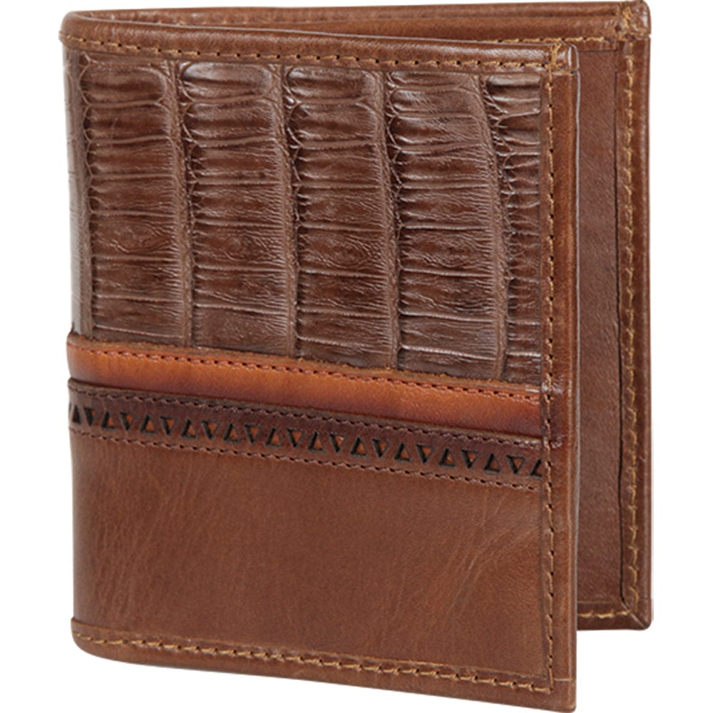 Genuine Leather and Caiman Belly Skin Laser Design Wallet in Brown Color - Los Altos Boots