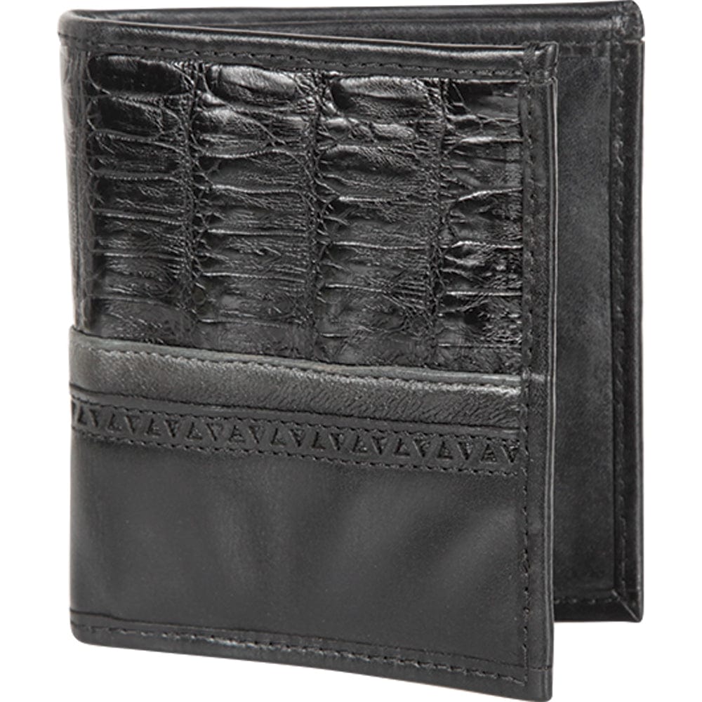 Genuine Leather and Caiman Belly Skin Laser Design Wallet in Black Color - Los Altos Boots
