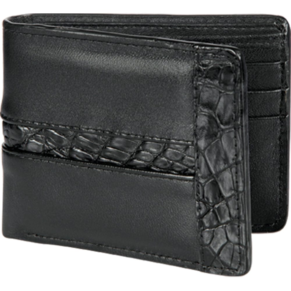 Genuine Leather and Caiman Skin Wallet in Black Color - Los Altos Boots