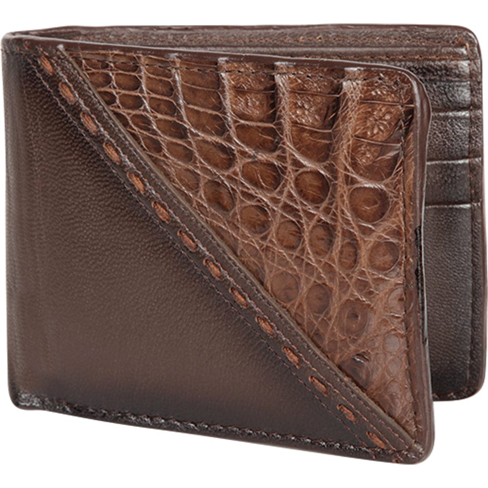 Genuine Leather and Caiman Belly Skin Stitch Design Wallet in Brown Color - Los Altos Boots