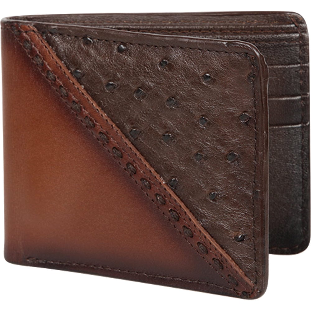 Genuine Leather and Ostrich Skin Stitch Design Wallet in Brown Color - Los Altos Boots